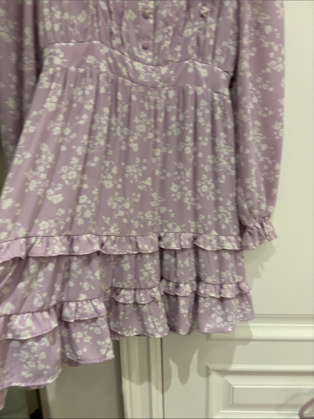Lavender Floral Ruffle Mini Dress - Picture 2 of 7